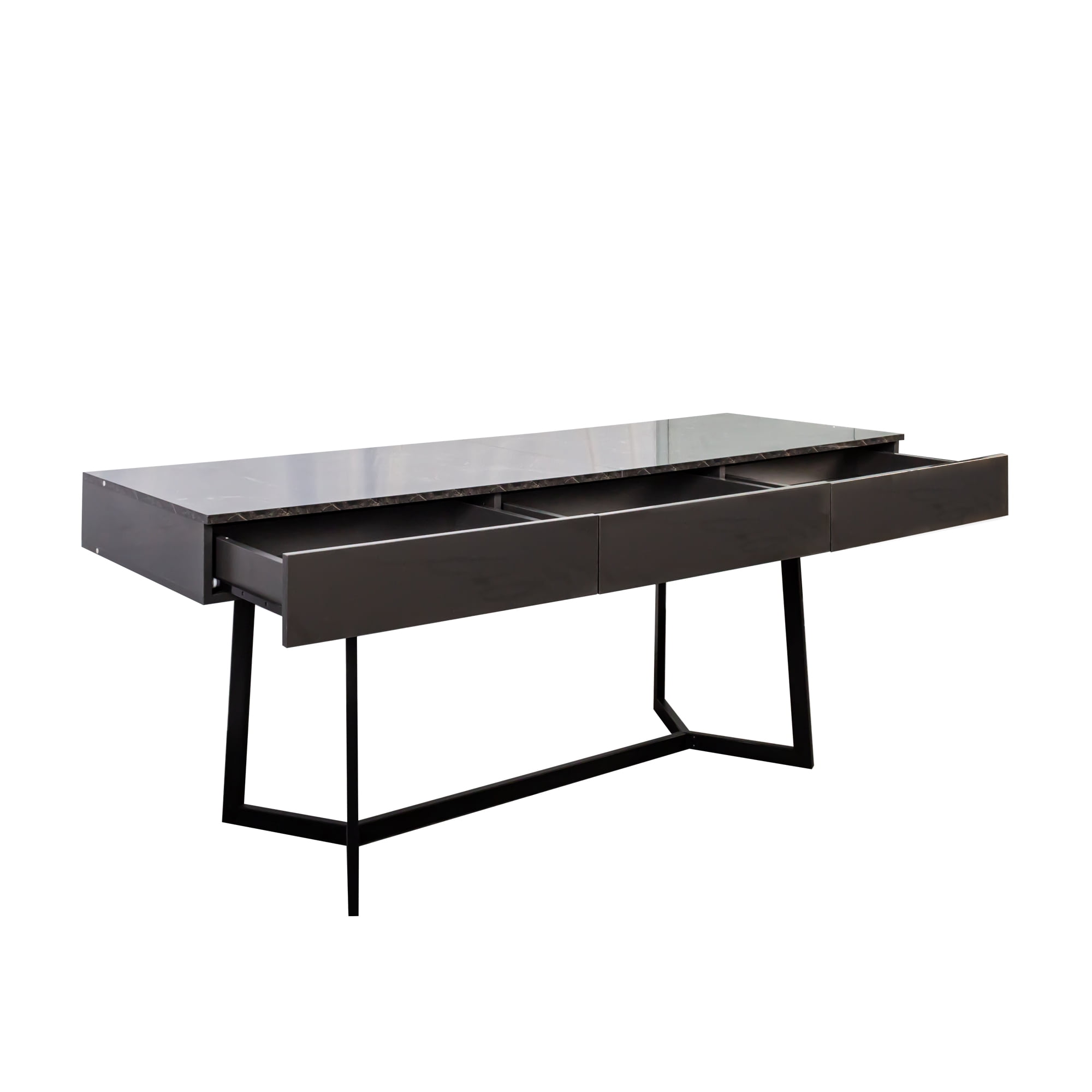 GAKMCIL Executive Computer Desk with 3 Drawers and Y-Shaped Metal Legs - Spacious Work Surface for Home Office, Executive Use & Study Rooms, Durable Black Design (70.86"L x 23.62"W x 29.53"H) (Black)