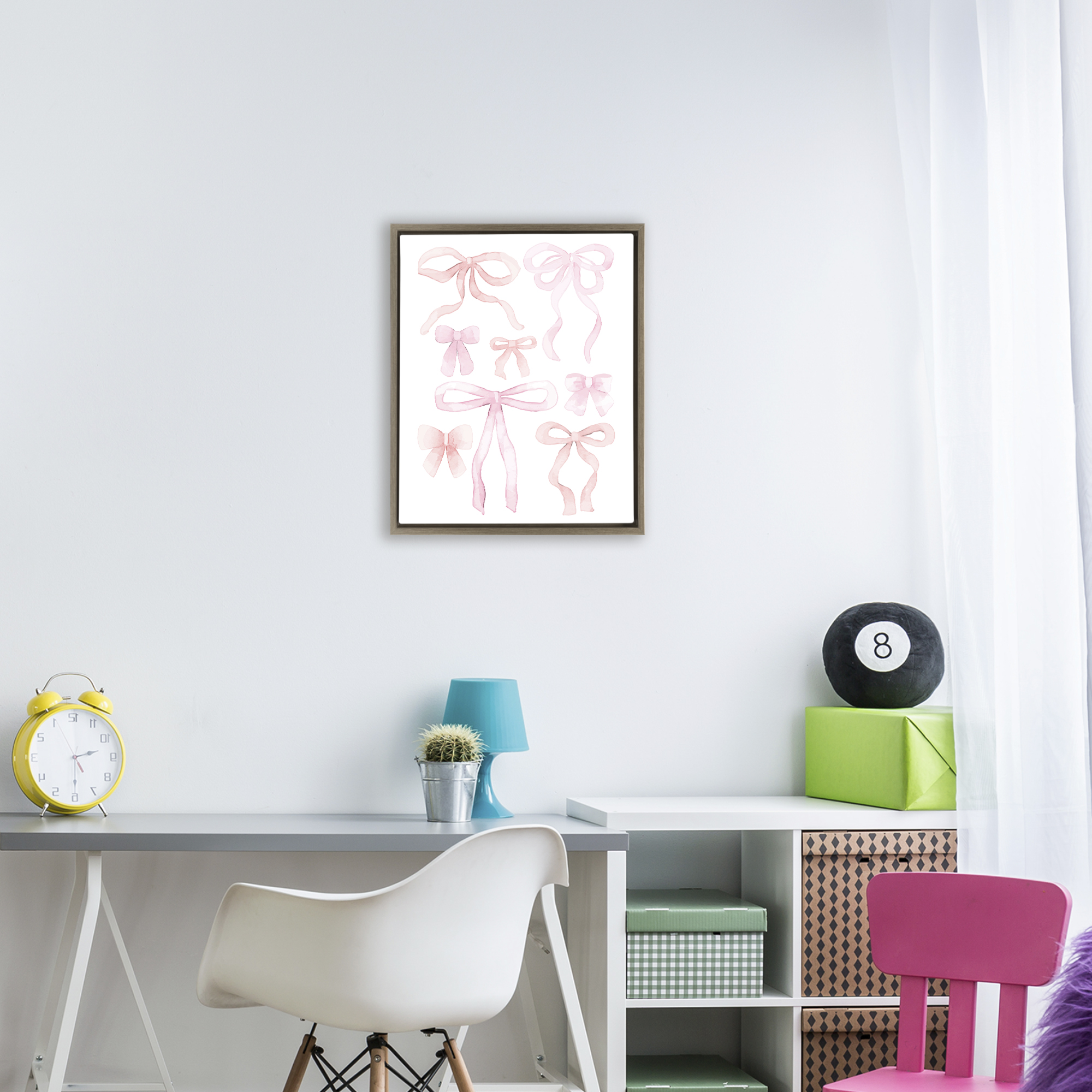 Feminine Chic Bows Brown Framed Floater Canvas Wall Art, design by Kim Allen