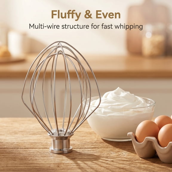 Compatible Stainless Steel 6-Wire Whisk Attachment – Fits 4.5 Quart & 5 Qt Tilt-Head Stand Mixers – Egg, Cream & Batter Balloon Whip – Dishwasher Safe  1-Pack.