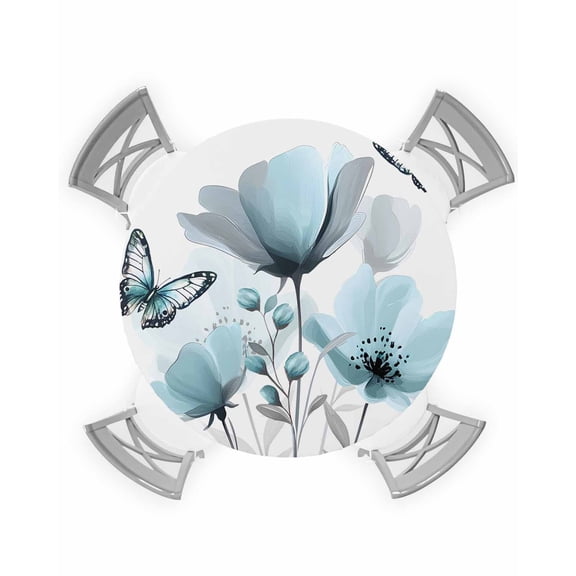 nqOlkjepod Spring Blue Tulip Round Tablecloth, Fitted Table Cover with Elastic for 55"-60" Round Tables, Pastoral Botanical Florals Simple Table Cloth Outdoor Dinning Party Waterproof Tablecloths
