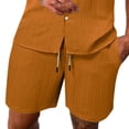 thumbnail image 4 of Men's Textured 2 Piece Outfit Hawaiian Button Down Shirts and Shorts Summer Set Orange, 4 of 4