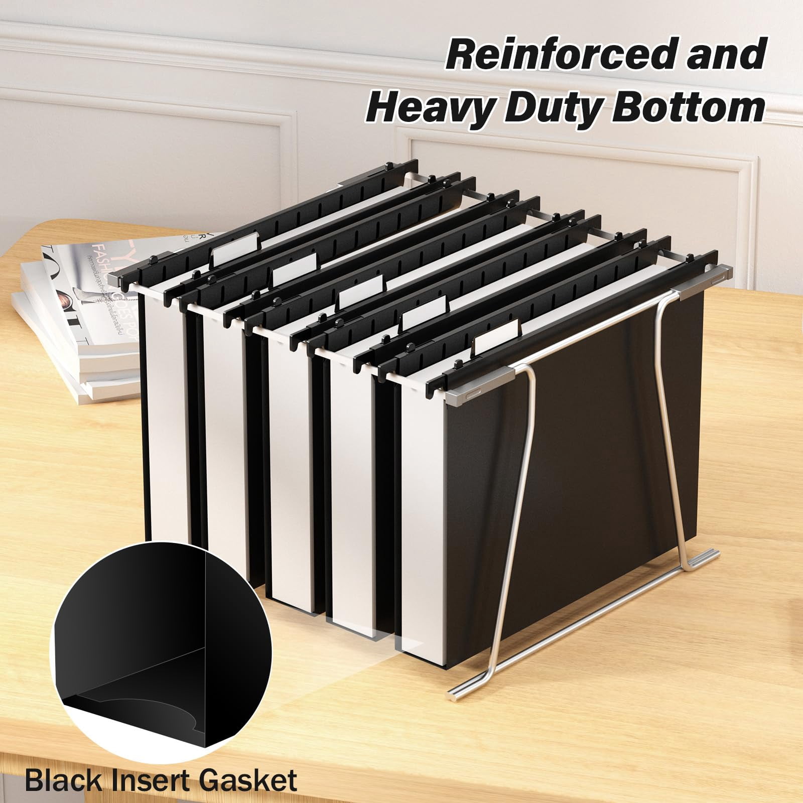 Plastic Extra Capacity Hanging File Folder 12 Pack Reinforced Letter Size Folders Heavy Duty 2 Inch Expansion Filing Cabinet Black Organizers For Bulk Files  Charts