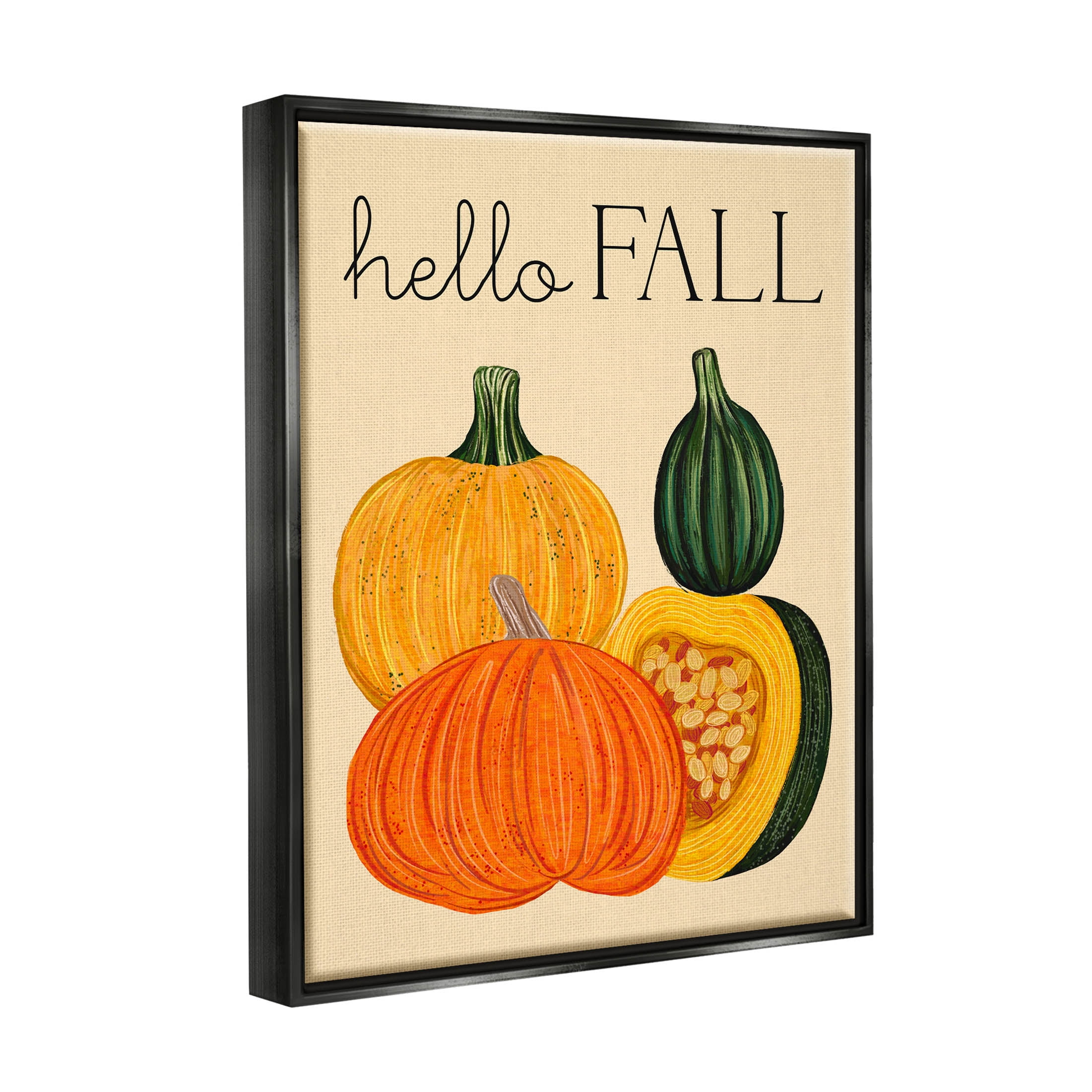 Stupell Industries Hello Fall Harvest Gourds Graphic Art Jet Black Floating Framed Canvas Print Wall Art, Design by Ziwei Li