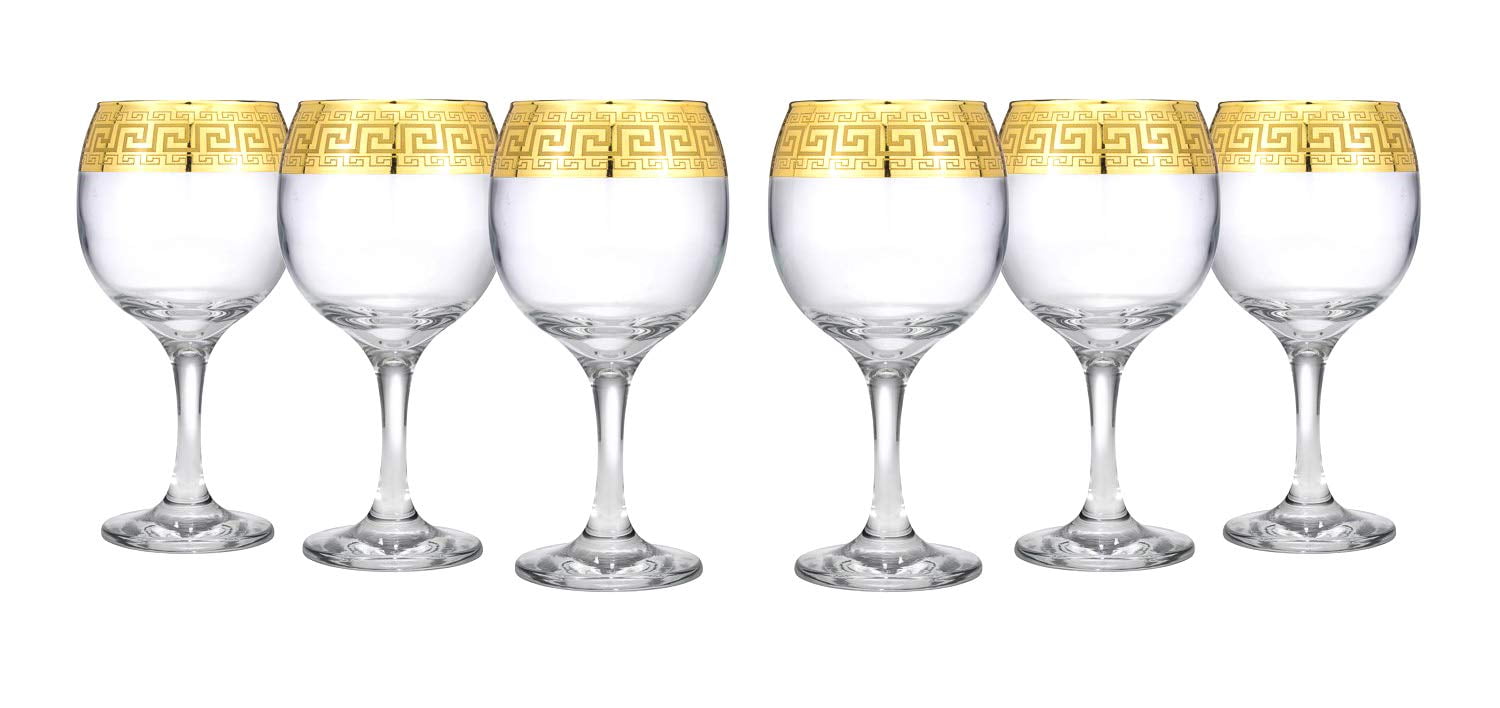 6 (8 oz) Gold Shimmer Karat Rim Wine Glass Set, Size: One Size