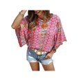 thumbnail image 4 of Gvmfive Women Floral Print V Neck Short Sleeve Loose Blouse Casual Tops Shirt, 4 of 5