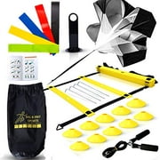 Big B Pro Sports Speed Agility Training Set - Includes Ladder, 10 Cones with Holder, Running Parachute, Jump Rope, Resistance Bands - for Training Football, Soccer, and Basketball Athletes (Yellow)