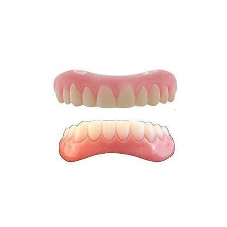 Instant Smile Veneer Set with Medium Top Set of White Teeth and Bottom Set of White Teeth with ONE Extra Pkg Thermal