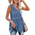 thumbnail image 1 of Camiseta sin mangas con cuello en V para mujer, informal, con dobladillo suelto, transpirable, para verano, sin mangas, 1 of 6