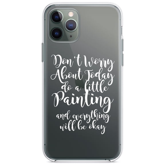 DistinctInk Clear Shockproof Hybrid Case for iPhone 12 MINI (5.4" Screen) - TPU Bumper Acrylic Back Tempered Glass Screen Protector - Don't Worry About Today Do A Little Painting