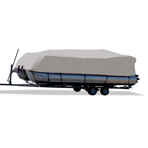 Carver Housse de Bateau 79009 Flex-Fit PRO; Utilisée pour le Rangement; Bateau Ponton; Résistant à l'Eau/aux UV/moisissures; Gris Brume; Polyester de Qualité Marine Poly-Flex II; avec Sangles d'Attachement Robustes
