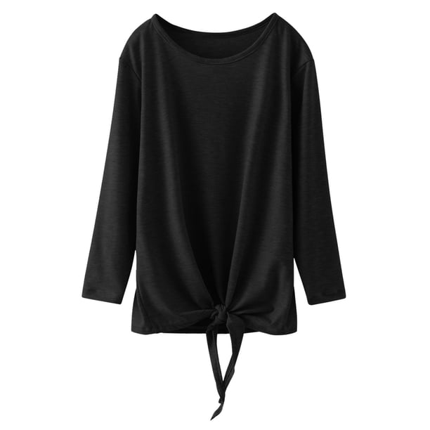 Gibobby Blusa Niñas Camiseta básica sólida de cuello redondo para niñas pequeñas para niños pequeños, camisetas sin mangas con en la parte delantera, blusa informal holgada (Negro, 4-5 Años)