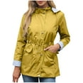 thumbnail image 2 of Ounisa Women Rain Jacket Lightweight Waterproof Raincoat Lined Outdoor Hooded Windbreaker Trench Coat, 2 of 4