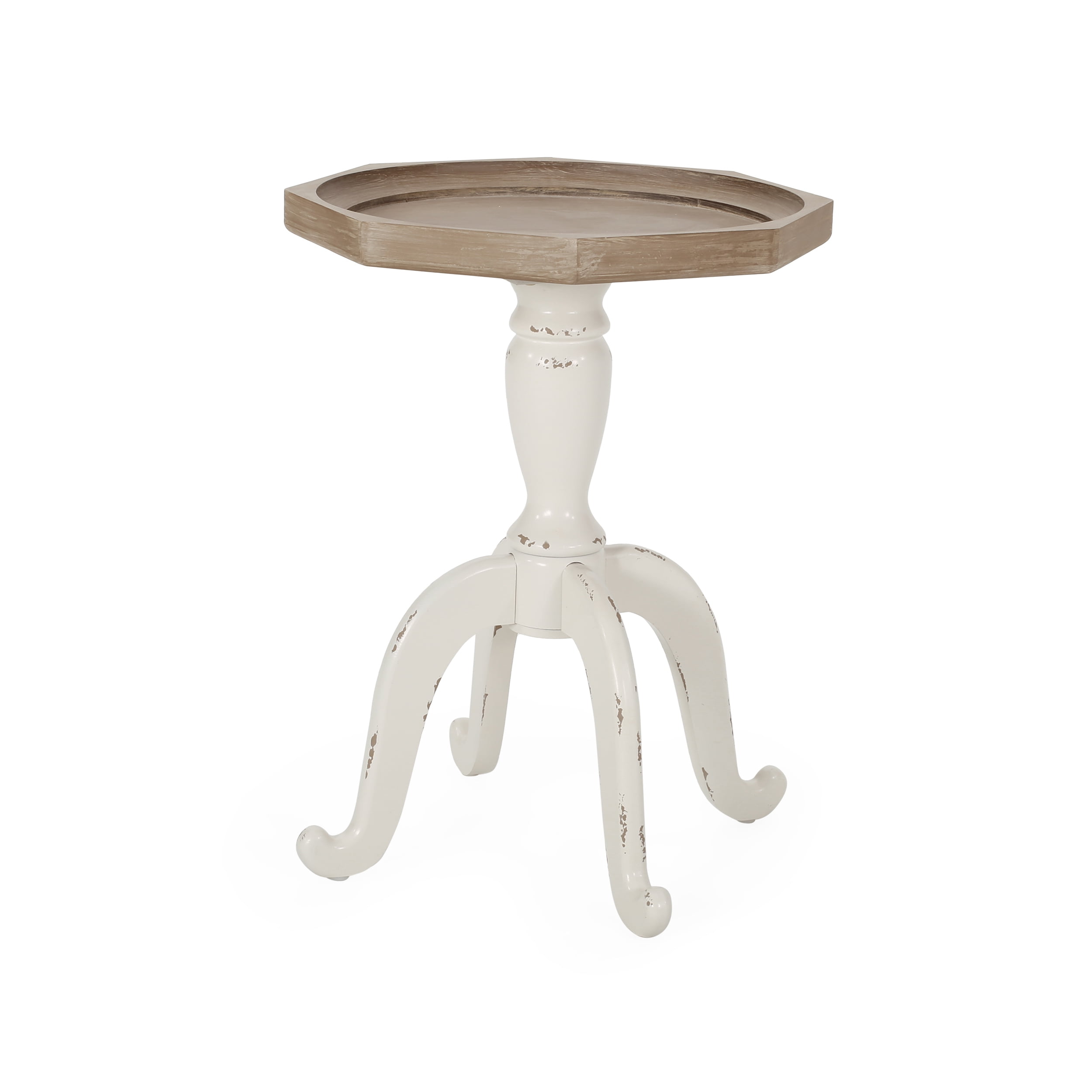 Noble House Jaanvi Faux Wood Accent Table, Distressed White, Natural