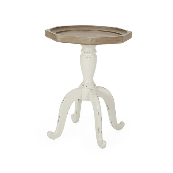 Noble House Jaanvi Faux Wood Accent Table, Distressed White, Natural