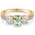 thumbnail image 3 of Gem Stone King 18K Yellow Gold Plated Silver 3-Stone Ring Oval Prasiolite Moissanite (1.87 Cttw), 3 of 6