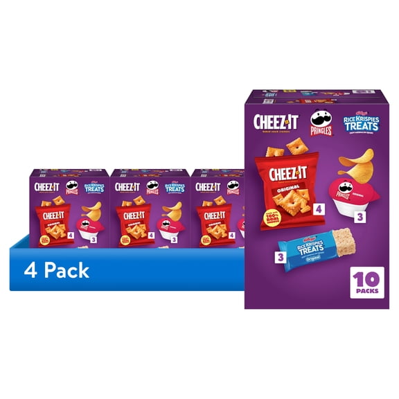 (4 pack) Rice Krispies Treats, Cheez-It, Pringles Sweet and Salty Variety Pack Snacks, Snack Packs, 10 Count