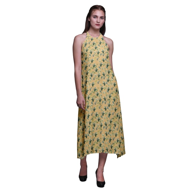Bimba Robe Longue Dos Nu à Col Halter Imprimée pour Femmes - Petite
