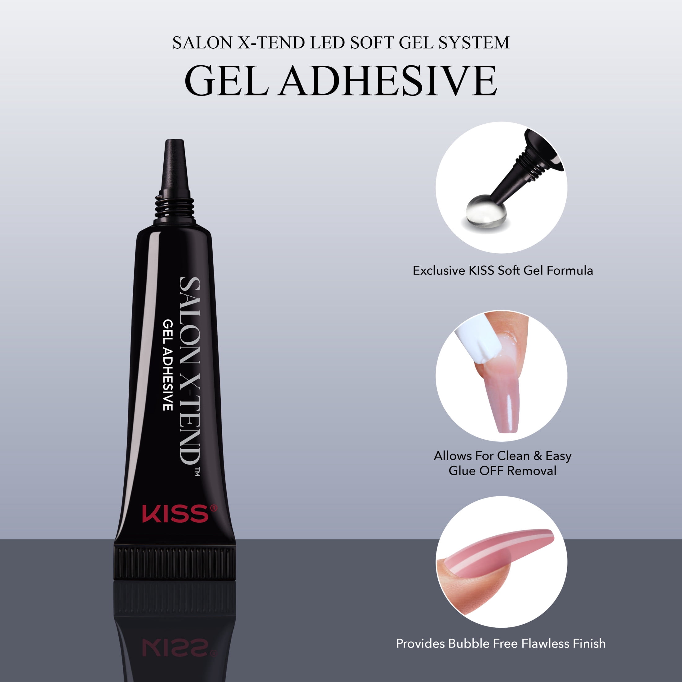 KISS Salon X-tend LED Soft Gel System Press on Nails, Words, White, Medium Coffin, 30 Count