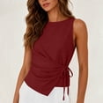 thumbnail image 2 of New Sleeveless Tops for Women Round Neck Tie Front Linen Tank Tops Fashion Versatile Summer Vacation Tanks Wine M, 2 of 8