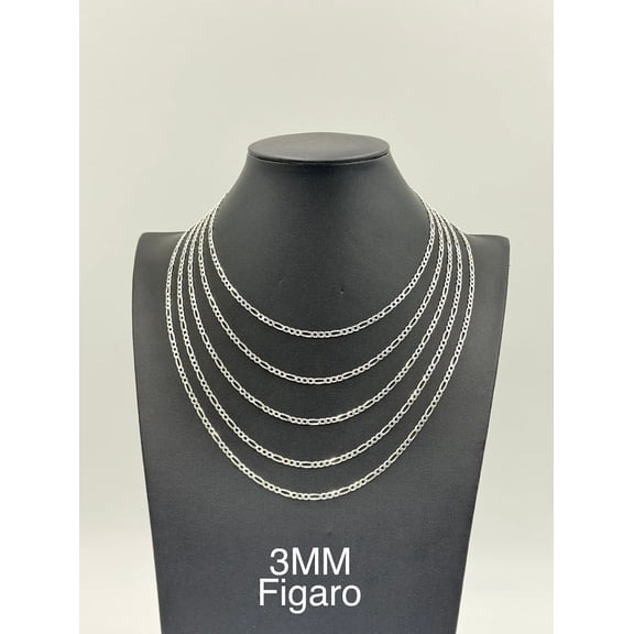 925 Sterling Silver Figaro Chain Necklace 3mm 24" Italy