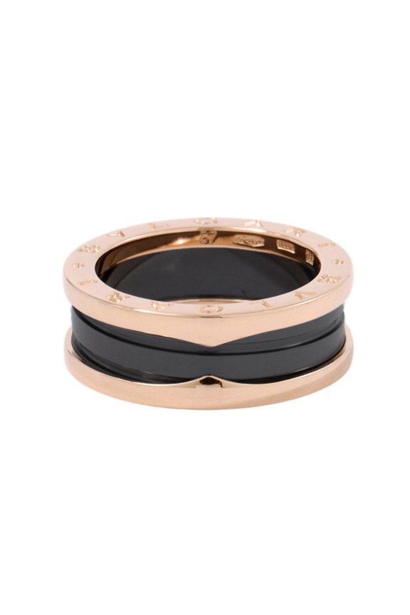 Pre-Owned BVLGARI B-zero1 2-band ring, 18KPG pink gold, black ceramic, size 57.