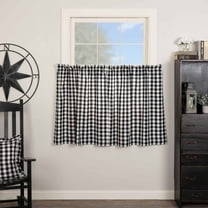 VHC Brands Annie Buffalo Check Cotton Farmhouse Kitchen Curtains Rod Pocket 36x36 Tier Pair, Black