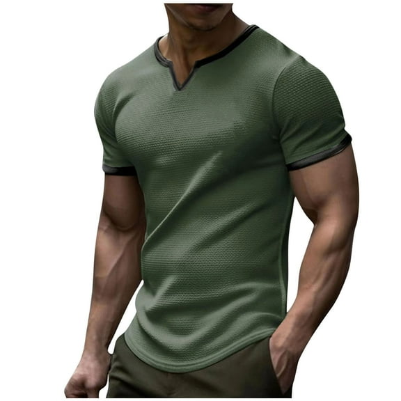 Aofany Men's Vintage Short Sleeve T-shirt V Neck Slim Men Blouse Running Gym Athletic Tops