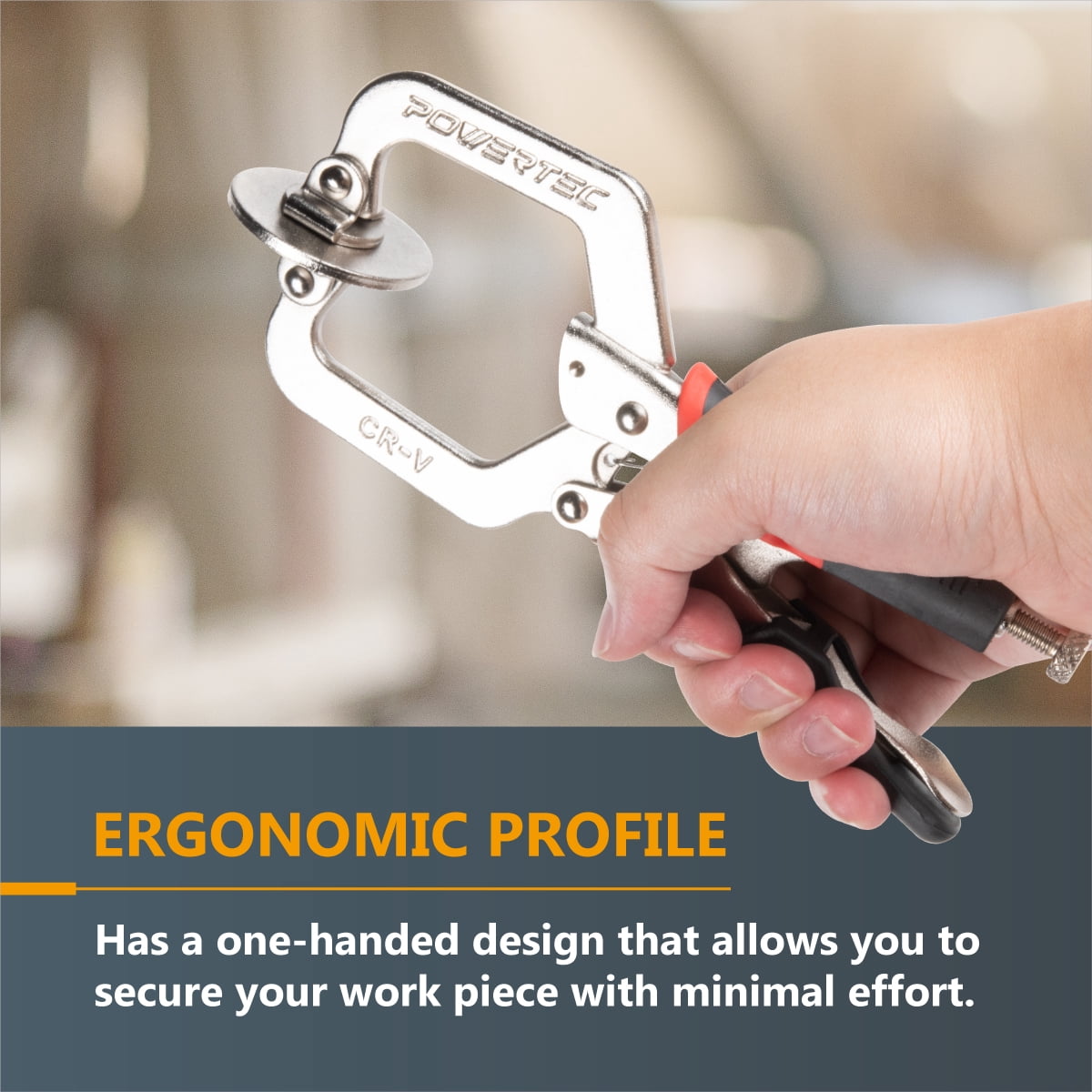POWERTEC 2PK 2-Inch, Face Clamps, C-Clamp with Ergonomic Grip and Adjustable Swivel Pads for Woodworking, Pocket Hole Joinery, 71641
