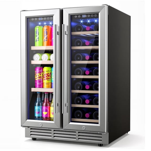 Simzlife 24" Dual Zone Beverage Refrigerator up to 21 Bottles & 88 Cans,Built-in Wine Fridge for Home/Bar/Office