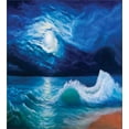 thumbnail image 3 of Ocean Duvet Cover Set, Moonlight over Wavy Sea Dramatic Sky Beach Landscape Picture in Oil Painting Effect, Decorative 2 Piece Bedding Set with 1 Pillow Shams, Twin Size, Navy White, by Ambesonne, 3 of 3