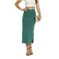 thumbnail image 3 of Xmarks Women's High Waist Bodycon Skirts Solid Rib Side Slit Knit Midi Skirt Slim Fit Office Pencil Skirt Stretchy Mid Length Business Skirts, S-2XL, 3 of 6