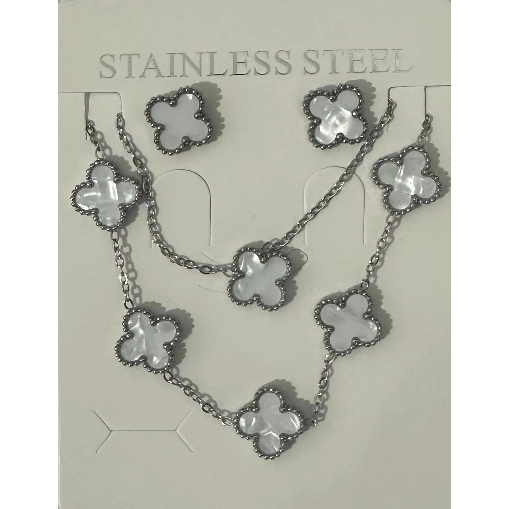 Luxury 3 Set 18K Gold Plated Stainless steel Stud Leaf Clover Fine jewelry jewelry sets Necklace Chunky Jewelry Set For Women