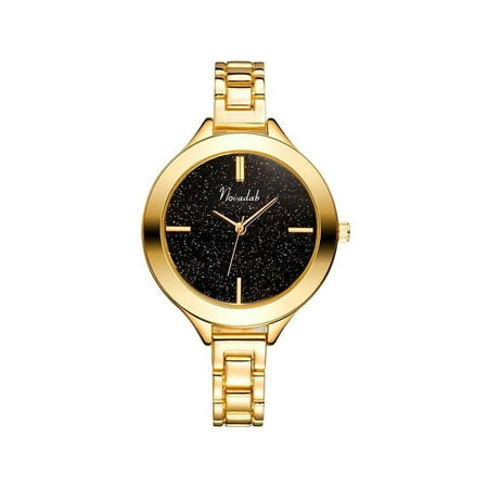 - Novadab Stunning Galaxy-Style Black-Dial Sleek Ladies Analog Watch (Gold)