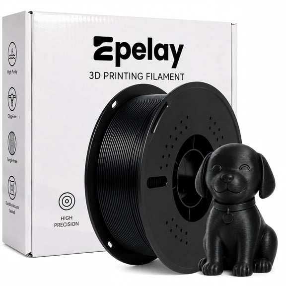 Epelay PETG 3D Printer Filament, Black, 1.75mm, 1kg Spool, Compatible with Most FDM Printers