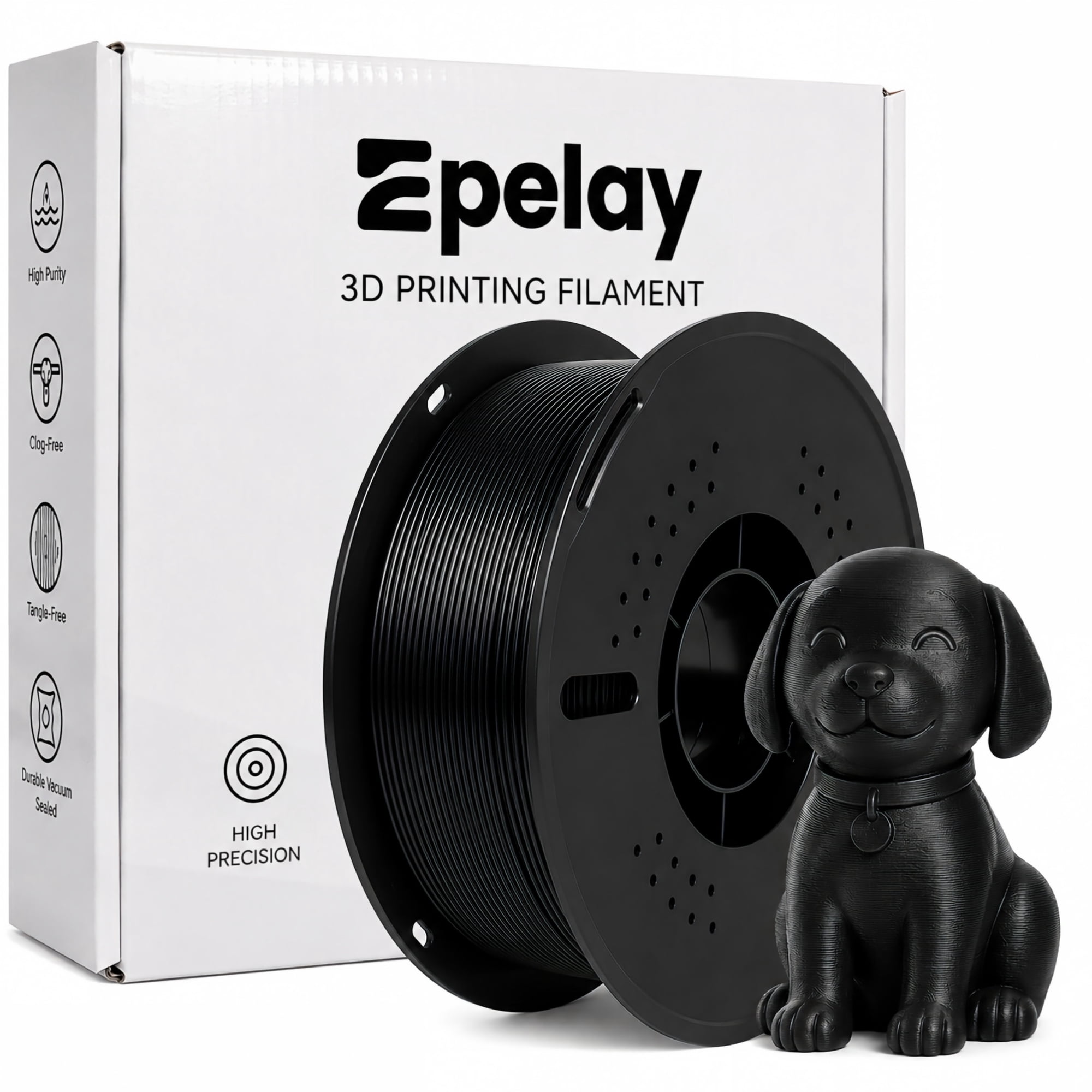 Epelay PETG 3D Printer Filament, Black, 1.75mm, 1kg Spool, Compatible with Most FDM Printers