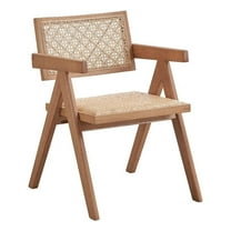 Pemberly Row 18" Rattan & Wood Arm Chair in Natural (Set of 2)