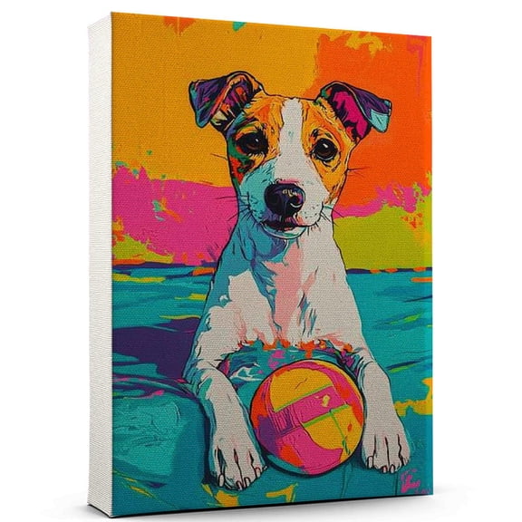 Smooth Fox Terrier Dog Swimming Art Stretched Canvas Size 8x12 – Smooth Fox Terrier Dog Playing Swimming Wall Art, Dog Lover Canvas, Sports Theme Decor for Living Room
