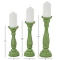 thumbnail image 4 of DecMode 3 Candle Green Wooden Distressed Turned Pillar Candle Holder, Set of 3, 4 of 14