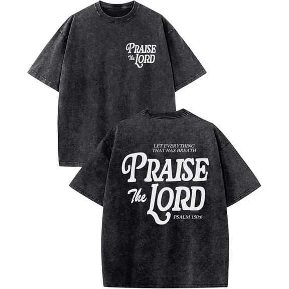 Men's Christian Jesus Graphic Tee, Oversized Acid Wash T-Shirt, Religious Praise The Lord Bible Verse Casual Streetwear Shirt