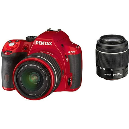 PENTAX 10985 16.0 Megapixel K-50 Digital Camera with DA L 18 - 55 WR Lens (Red)