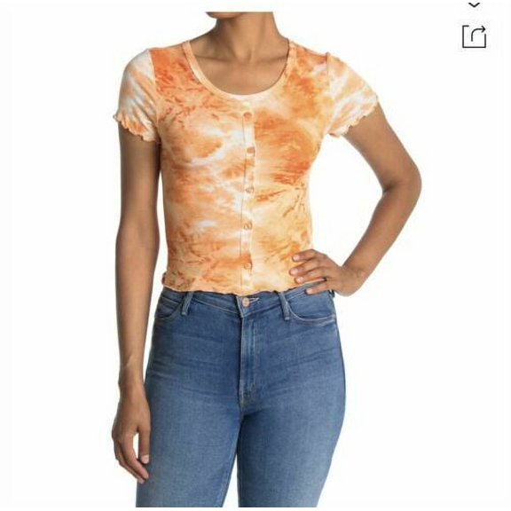 ABOUND Crop Top Womens XS Rust Amber Tie Dye Scoop Neck Short Sleeve