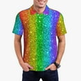 thumbnail image 2 of Balery Glitter Rainbow Printed Men’s Short Sleeve Polo Shirt, Midweight Men's Shirt,Golf Polo shirts -X-Large, 2 of 8