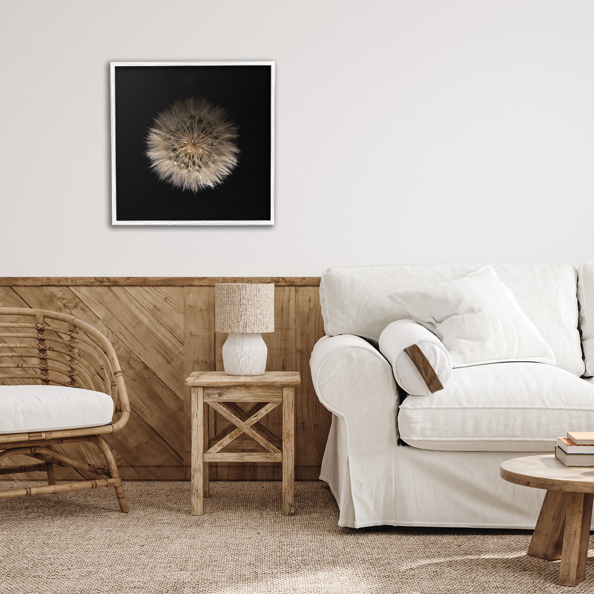 Stupell Industries Wispy Dandelion on Black White Framed Giclee Art, design by Beth Adoette