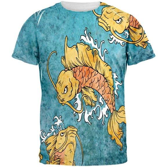 Japanese Koi Fish Tattoo Style All Over Adult T-Shirt - 2X-Large