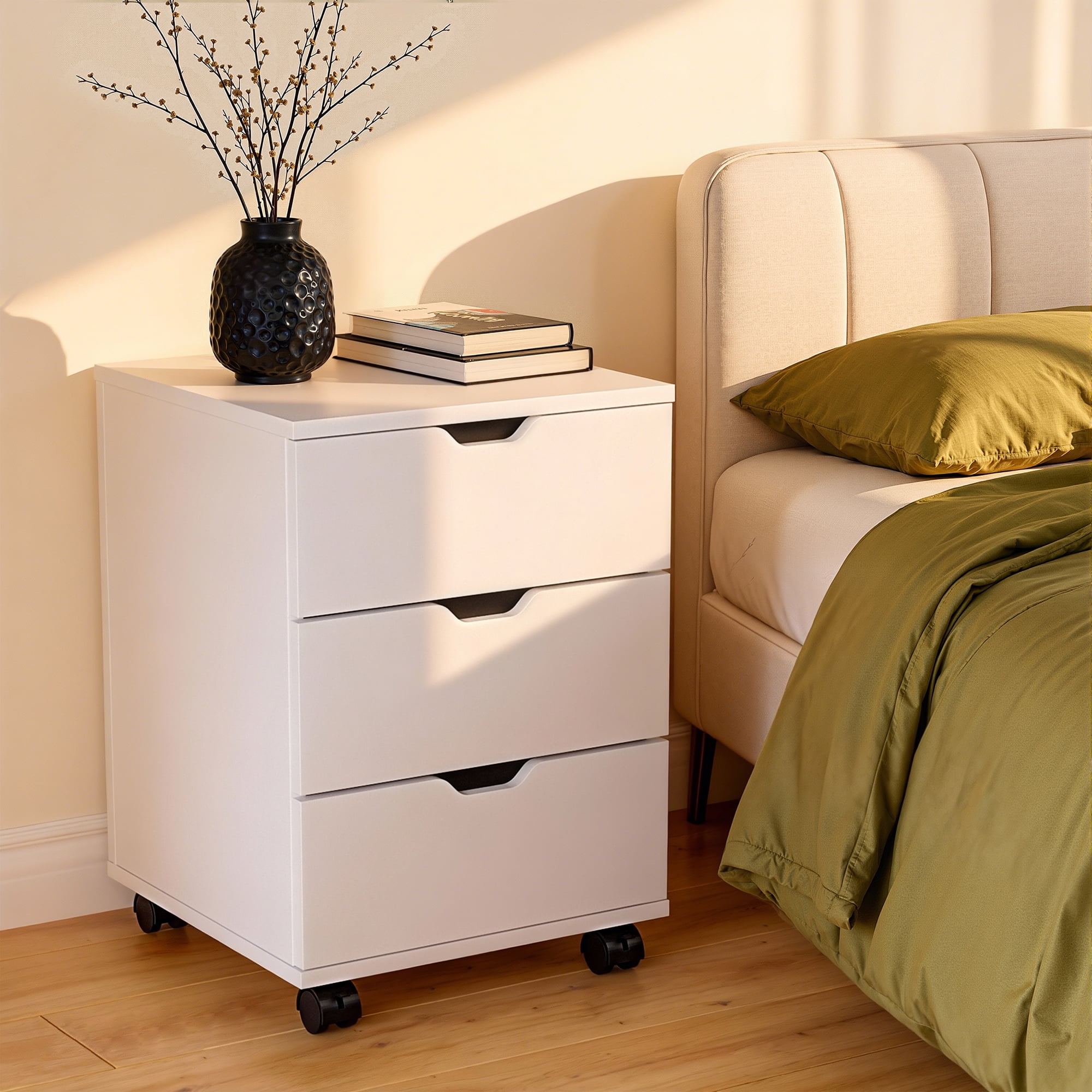 MAYEERTY 16*22"White 3-Drawer Vertical Wood File Cabinet with Casters for Home Office, Fully Assembled