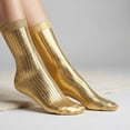 thumbnail image 4 of Gold Stockings Shiny Metallic Ribbed Laminated Socks, 4 of 5