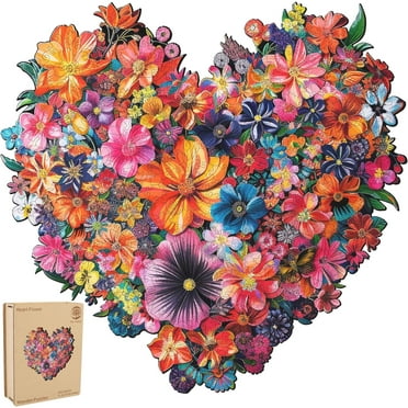 Puzzles for Adults Heart Flower Wooden Puzzles, 500 Pieces Unique Shaped Liberty Jigsaw Puzzles, Birthday for Adults and Kids, Fun Challenge Family Game 16.7'' x 16.2''