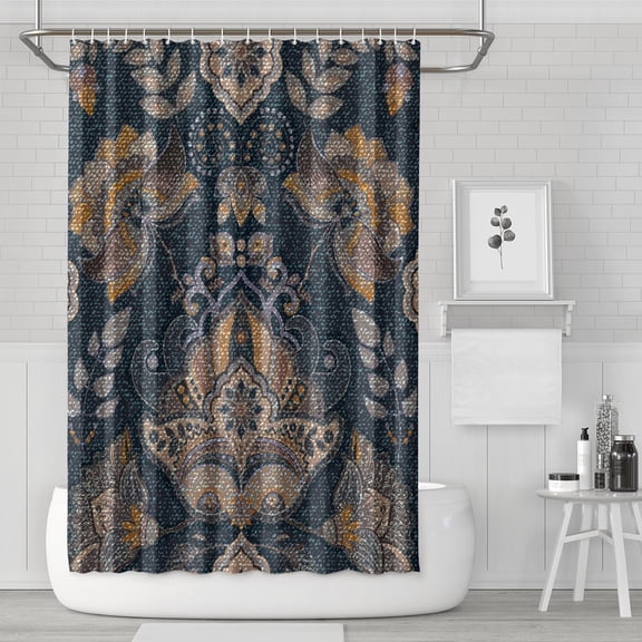 Abstract Artistic Shower Curtain, Boho Ethnic Exotic Pattern Bathroom Decor, 72x72 Inch Waterproof Quick Dry Fabric, Rust-Resistant Grommets Included