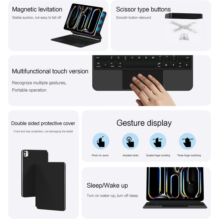 AJIUYU Magic Keyboard for iPad Pro 13 Inch M4 2024, Backlit