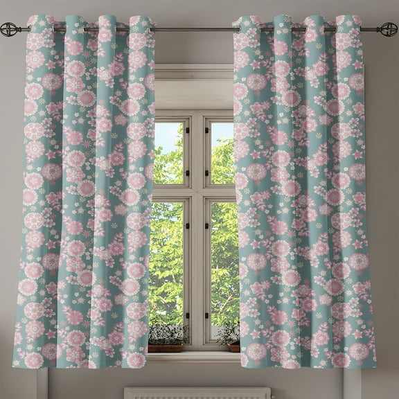 Ambesonne Floral Grommet Curtain, Romantic Pastel Foliage, 50" x 63", Slate Blue Pale Pink